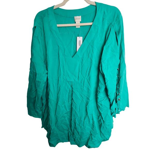 Chico's Tops - Chicos Womens V-Neck Blouse Lace Up Cold Shoulder Size 3 XL Classic Casual Easy